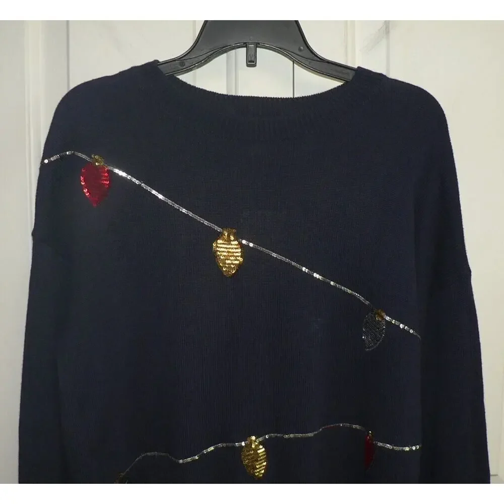 Harper Canyon Girls Crew Neck Sweater in Navy Peacoat String Lights L(10/12) $23
